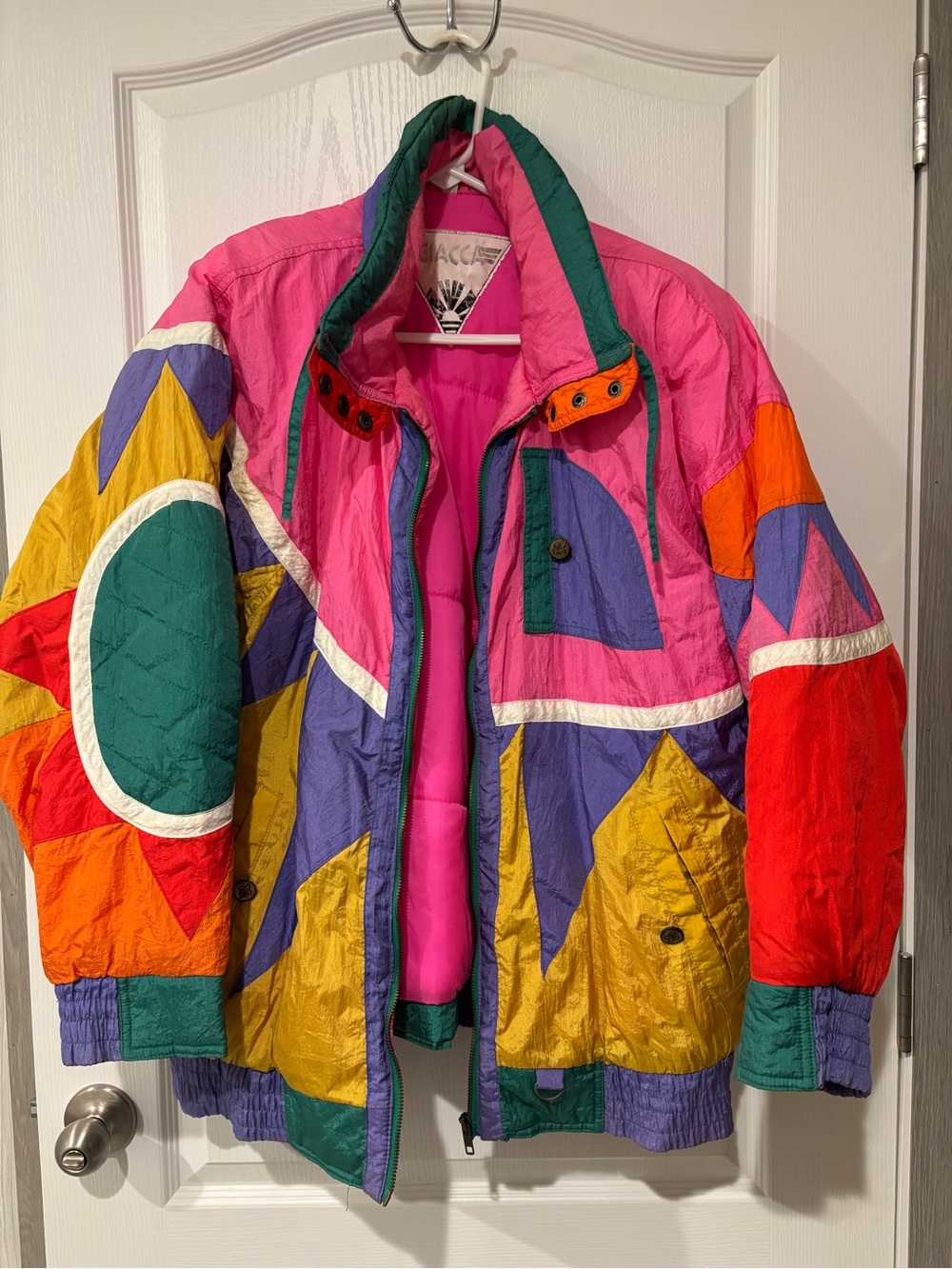 giacca Multicolor Colorblock Ski Jacket in Pink, Green, Yellow & Red